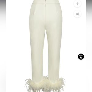 Miss Circle Yanely Cream White Pants with Feather Trim